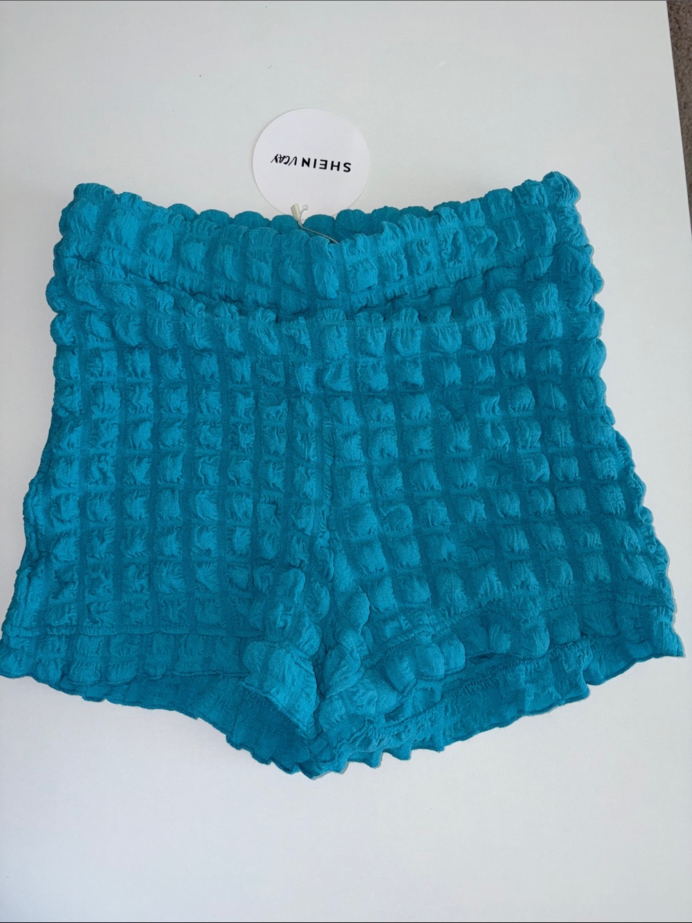 SHEIN Teal Waffle High Waist Women's Shorts